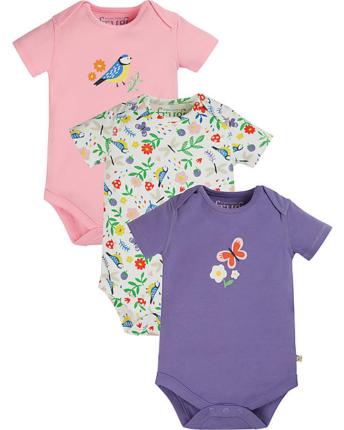 Frugi Super Special 3-Pack Short Sleeves Bodysuits - Hedgerow - 100% GOTS Organic Cotton Interlock Short Sleeves Bodies