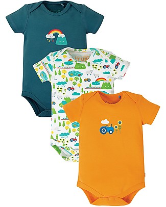 Frugi Super Special 3-Pack Short Sleeves Bodysuits - Rainbow - Organic cotton Short Sleeves Bodies