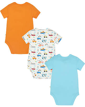 Frugi Super Special 3-Pack Short Sleeves Bodysuits - Vehicles - 100% GOTS Organic Cotton Interlock Short Sleeves Bodies