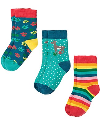 Frugi Susie Socks 3 Pack - Deer Multipack - Elasticated Organic Cotton Socks
