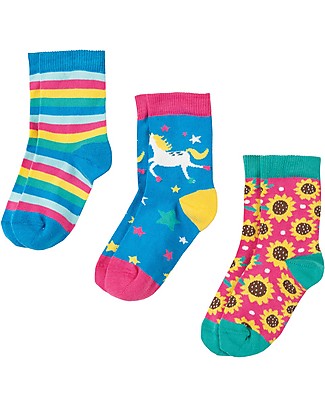Frugi Susie Socks 3 Pack - Unicorn Multipack - Elasticated Organic Cotton Socks
