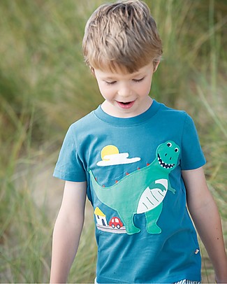 Frugi T-shirt Carsen - Steely Blue/Dino - 100% organic cotton T-Shirts And Vests