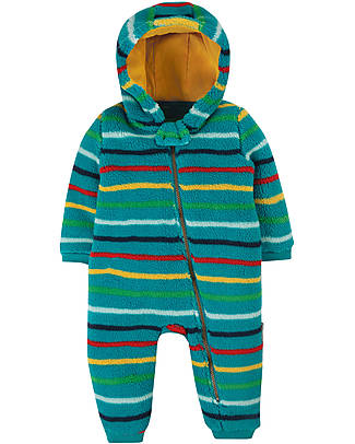 Frugi Ted Fleece Snuggle Suit - Rainbow Stripe Snowsuits
