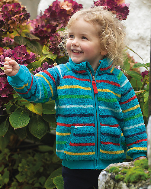 Frugi Ted Fleece Zip Up - Rainbow Stripes - Eco-friendly and Super Soft! Jackets