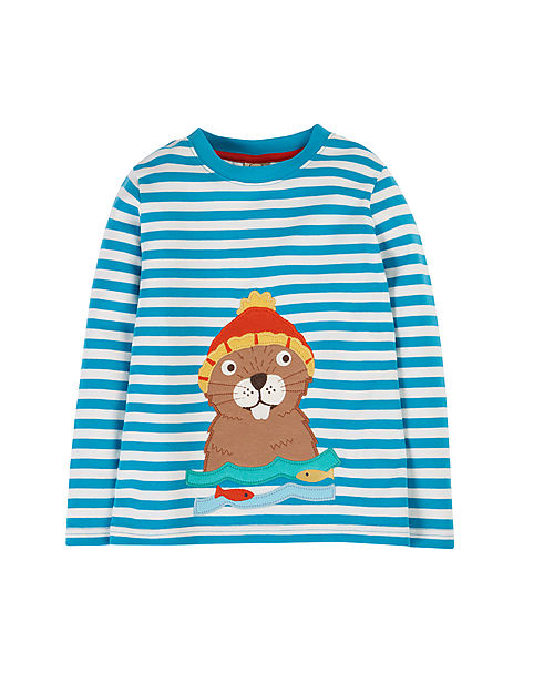 Frugi The National Trust Discov Applique Top - Blue Stripe - 100% Organic Cotton Sweatshirts
