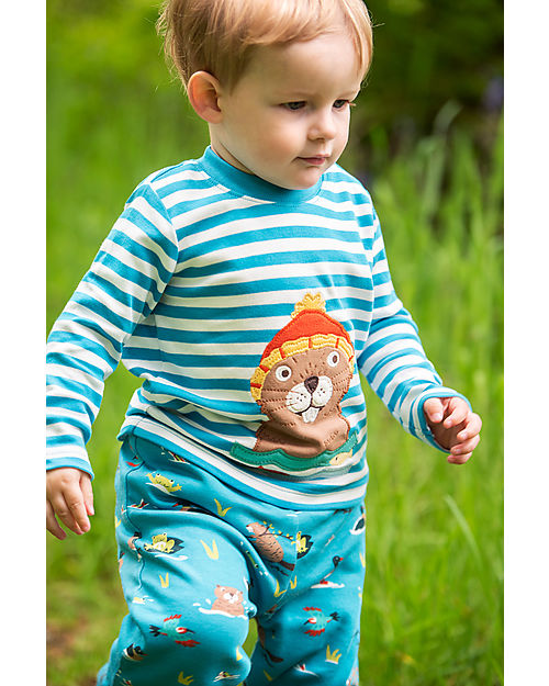 Frugi The National Trust Discov Applique Top - Blue Stripe - 100% Organic Cotton Sweatshirts