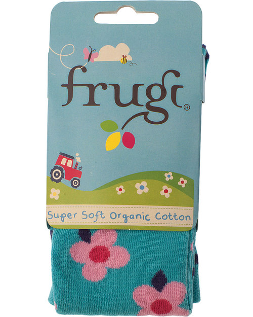 Frugi Tights Aqua Daisy - Organic Cotton (cozy and not itchy!) Tights