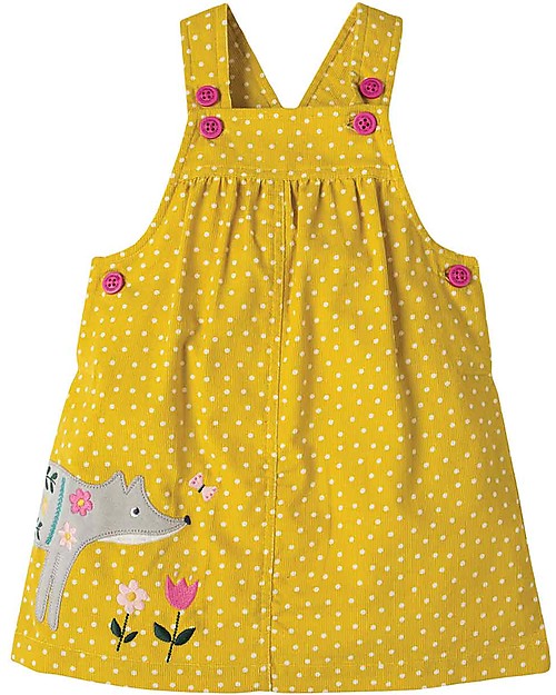 Frugi Tilly Cord Pinafore Dress, Gorse Speckle Spot/Fox - Organic Cotton Dresses_