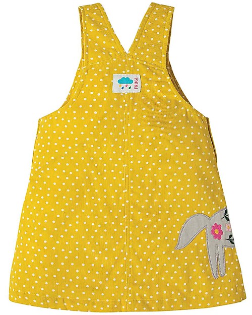 Frugi Tilly Cord Pinafore Dress, Gorse Speckle Spot/Fox - Organic Cotton Dresses_