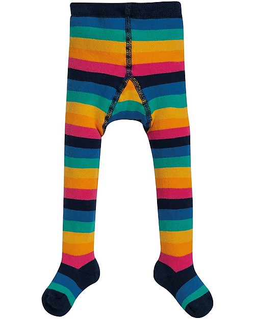 Frugi Toasty Tights, Rainbow Stripes - Organic Cotton Terry (soft, cosy and non-scratchy) Tights