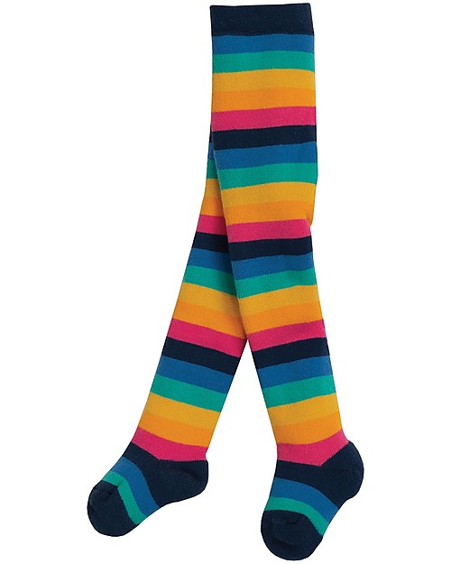 Frugi Toasty Tights, Rainbow Stripes - Organic Cotton Terry (soft, cosy and non-scratchy) Tights
