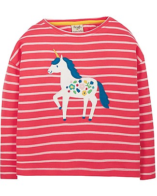 Frugi Tori Boxy Top - Watermelon Stripe/Unicorn - Organic Cotton Long Sleeves Tops