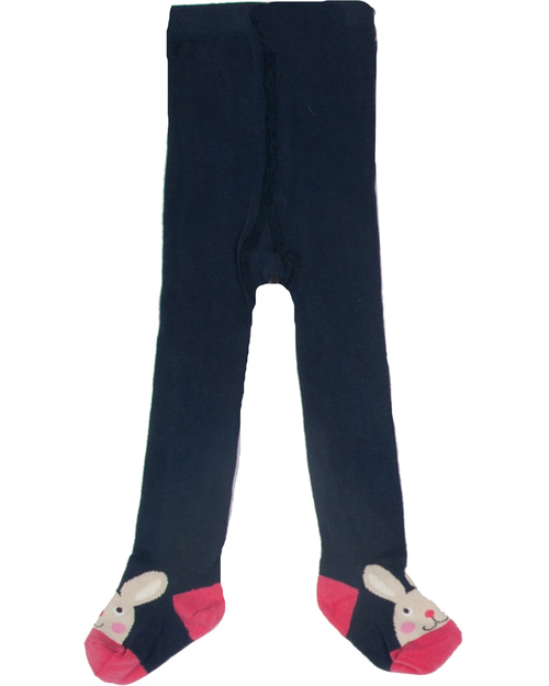 Frugi Twinkle Toes Girl’s Tights with Character Toes - Navy Blue with Bunny - organic cotton blend (soft, cosy and never scratchy!) Tights