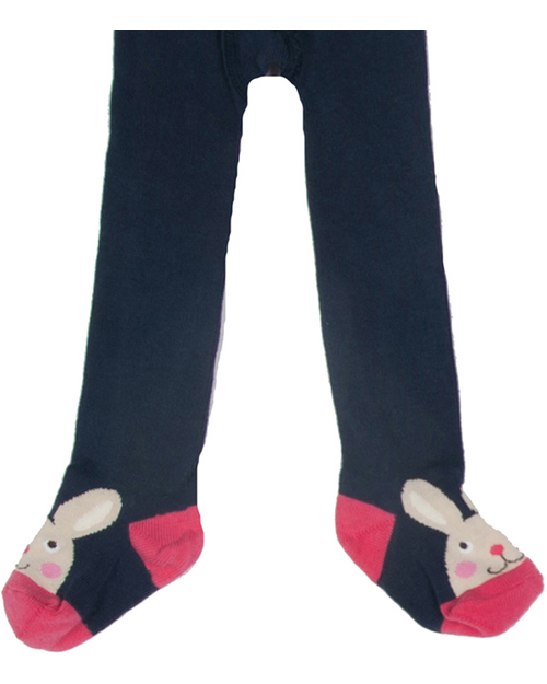 Frugi Twinkle Toes Girl’s Tights with Character Toes - Navy Blue with Bunny - organic cotton blend (soft, cosy and never scratchy!) Tights