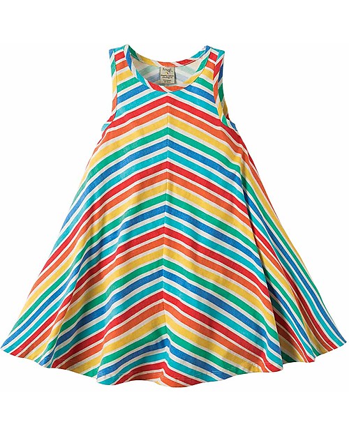 Frugi Twirly Beach Dress, Rainbow Candy Stripe - Organic Cotton Jersey Dresses_