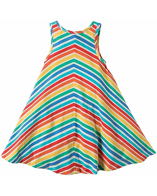 Frugi Twirly Beach Dress, Rainbow Candy Stripe - Organic Cotton Jersey Dresses_