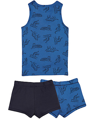 Frugi Vest and Boxers - Cobalt Tiger - 100% Organic Cotton Gift Set