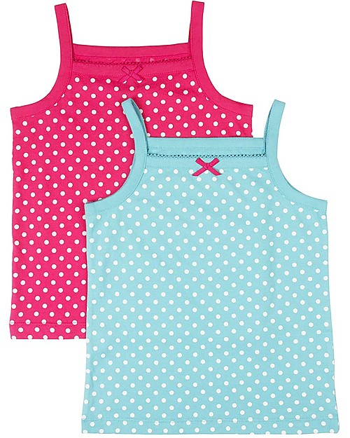 Frugi Vicky 2 Pack Vests, Polka Dots - Pack of 2 - 100% Organic Jersey Cotton Vests
