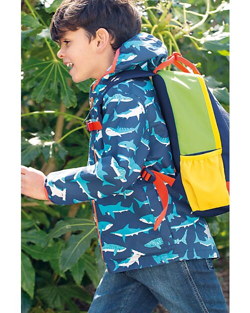 Frugi Waterproof Jacket with Sharks - Blue - Made from Recycled Bottles Waterproof