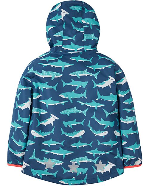 Frugi Waterproof Jacket with Sharks - Blue - Made from Recycled Bottles Waterproof