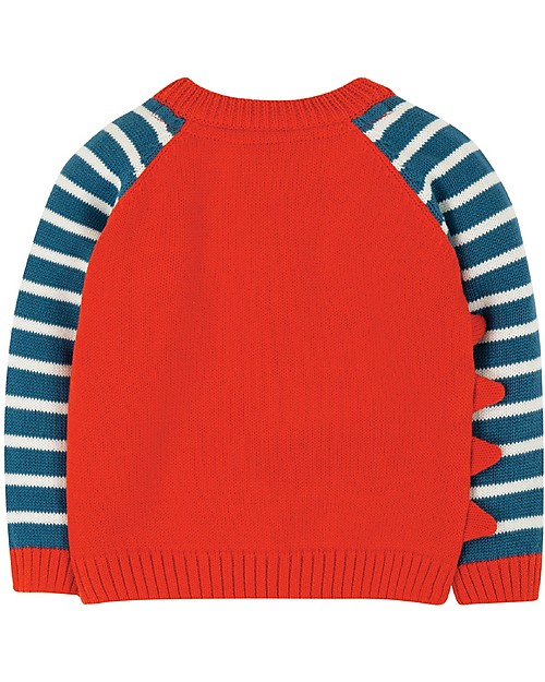 Frugi Wilfred Knitted Jumper - Koi Red/Dino - Organic cotton Jumpers