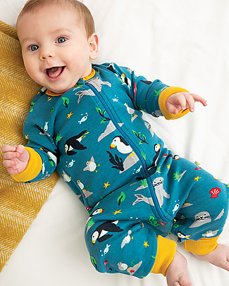 Frugi Zennor Zip Up Romper - Puffin - Cotton Rompers