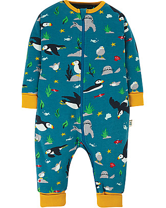 Frugi Zennor Zip Up Romper - Puffin - Cotton Rompers