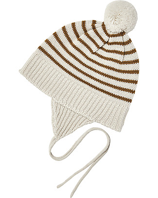 Fub Baby Pompon Hat, Ecru/Sienna - 100% Merino Wool Winter Hats