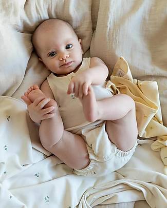 Garbo&Friends Sleeveless Romper - Folia Ecru - 100% Cotton Jersey with Silk-Finish - Mini Line Collection Short Rompers
