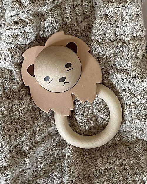 Garbo Friends Wood and Leather Teether Lion Untreated Leather and Wood unisex bambini