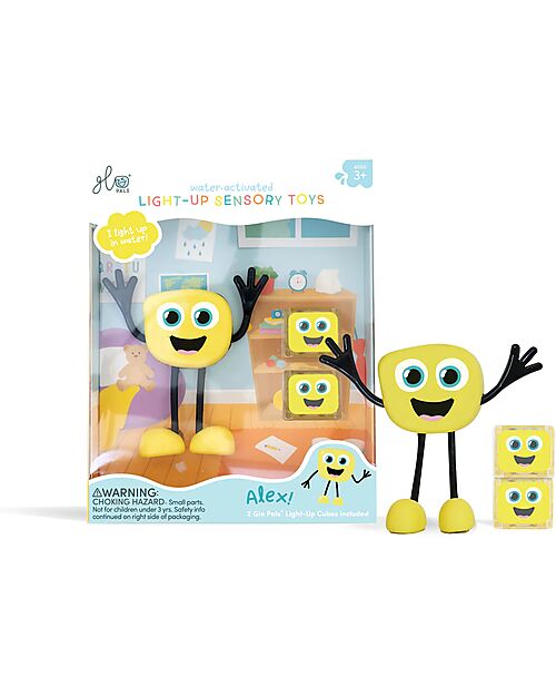 Glo Pals Character Set Alex - with 2 Included Cubes - Yellow - Suitable from 3 Years - 100% Recycled Plastic Sensory Games_