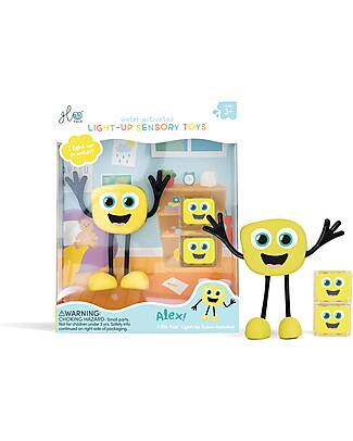 Glo Pals Character Set Alex - with 2 Included Cubes - Yellow - Suitable from 3 Years - 100% Recycled Plastic Sensory Games_