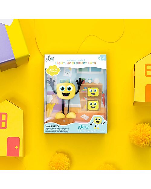 Glo Pals Character Set Alex - with 2 Included Cubes - Yellow - Suitable from 3 Years - 100% Recycled Plastic Sensory Games_