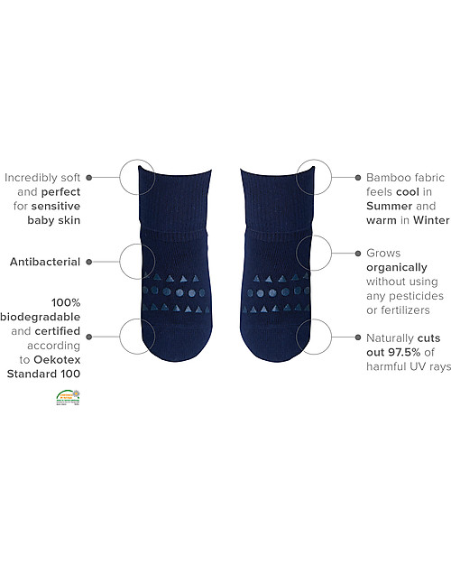 GoBabyGo Non-Slip Bamboo Socks, Dark Blue - Eco-friendly and gentle on the skin! Antislip Socks