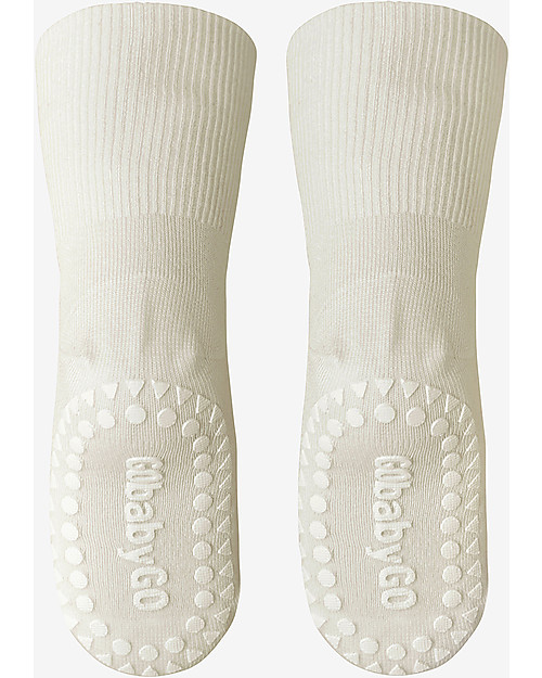 GoBabyGo Non-Slip Bamboo Socks, Off-White - Eco-friendly and gentle on the skin! Antislip Socks