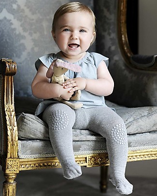 GoBabyGo Non-slip Crawling Tights, Grey Melange - Cotton Tights