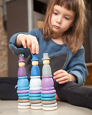Grapat Aguamarina Winter: Nins + Mates + Coins + Rings - Sustainable Wood Wooden Blocks and Construction Sets