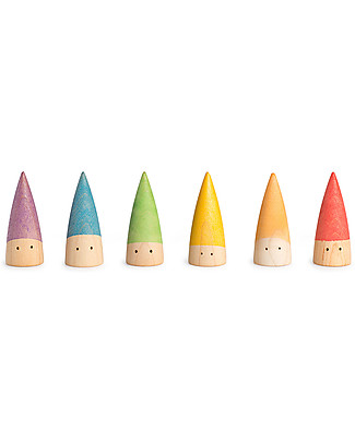 Grapat Baby Sticks - 6 Little Multicolored Gnomes - 6 Cardboard Cylinders - Sustainable Wood Creative Toys