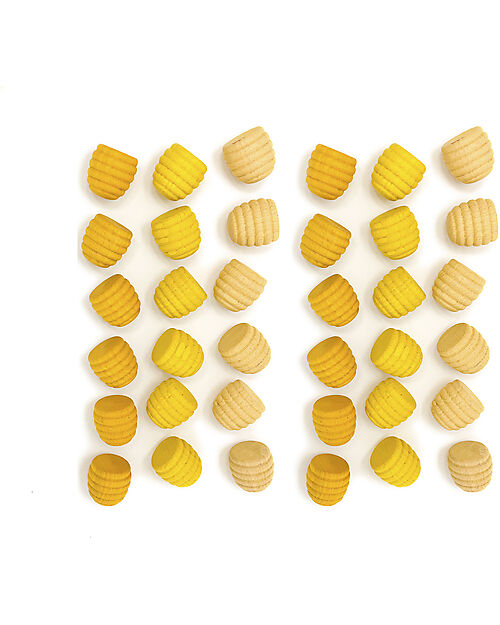 Grapat Honeycomb Mandala - 36 Pieces in the Shape of Small Beehives - Yellow - Sustainable Wood Montessori Toys