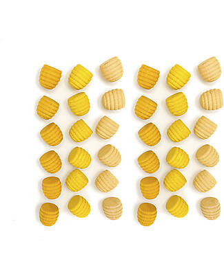 Grapat Honeycomb Mandala - 36 Pieces in the Shape of Small Beehives - Yellow - Sustainable Wood Montessori Toys
