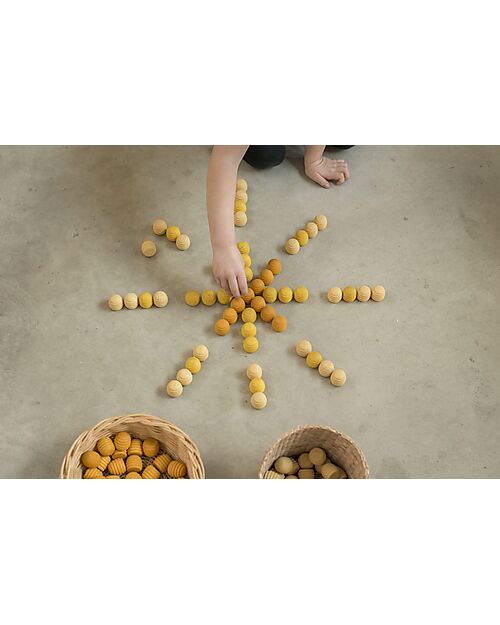 Grapat Honeycomb Mandala - 36 Pieces in the Shape of Small Beehives - Yellow - Sustainable Wood Montessori Toys