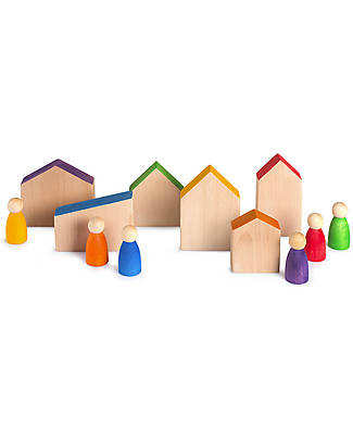 Grapat Houses & Nins - Rainbow Colours - Sustainable Wood Montessori Toys