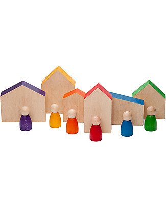 Grapat Houses & Nins, Rainbow Colours - Sustainable Wood Wooden Blocks & Construction Sets
