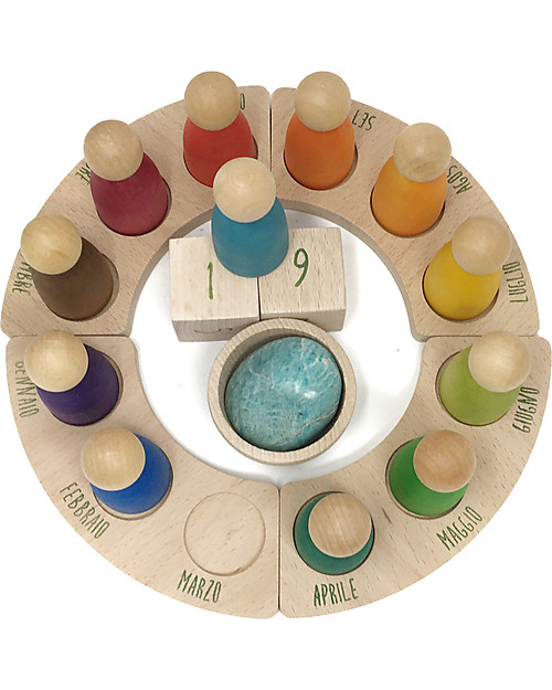 Grapat Italian Perpetual Calendar - Rainbow Colour - Sustainable Wood Montessori Toys