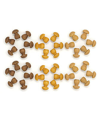 Grapat Little Mushroom Mandala - 36 Mushroom Shaped Pieces - Brown - Sustainable Wood Montessori Toys