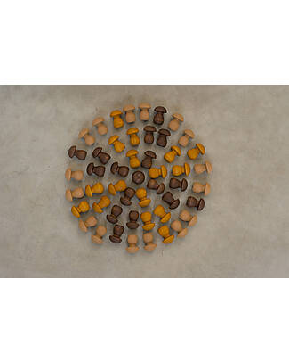 Grapat Little Mushroom Mandala - 36 Mushroom Shaped Pieces - Brown - Sustainable Wood Montessori Toys