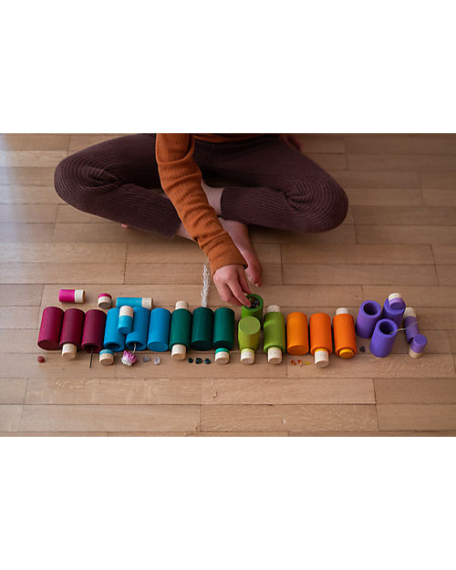 Grapat Lola Nins and Tubes - 36 Pieces - Colorful - Sustainable Wood Montessori Toys