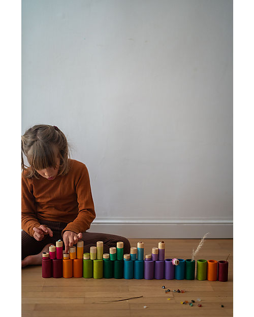 Grapat Lola Nins and Tubes - 36 Pieces - Colorful - Sustainable Wood Montessori Toys