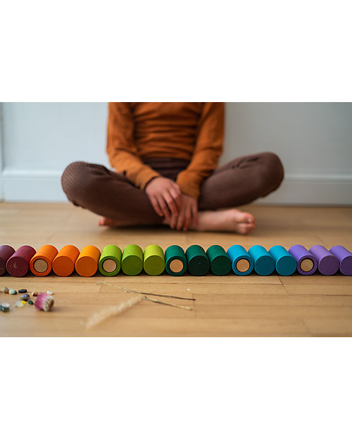 Grapat Lola Nins and Tubes - 36 Pieces - Colorful - Sustainable Wood Montessori Toys