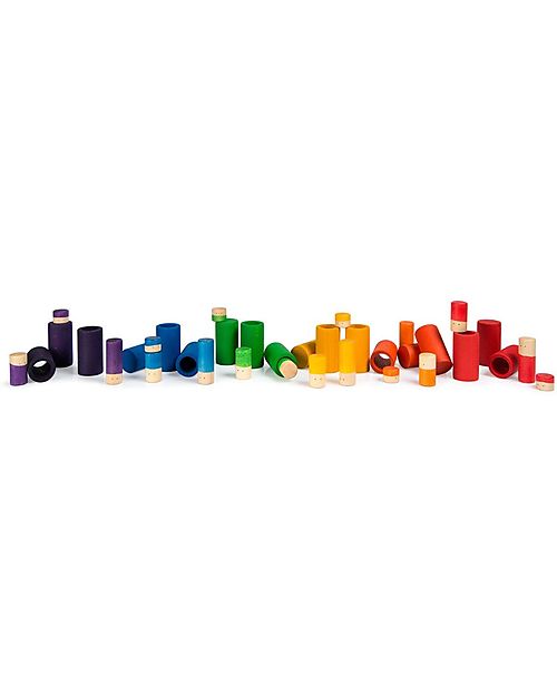Grapat Lola Nins and Tubes - 36 Pieces - Rainbow - Sustainable Wood Montessori Toys